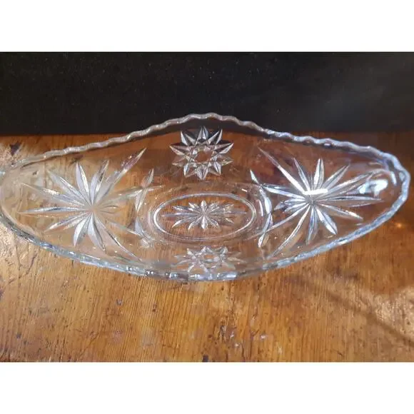Vintage Anchor Hocking Star of David Clear Glass pickle relish celery Dish 9" - Picture 3 of 4